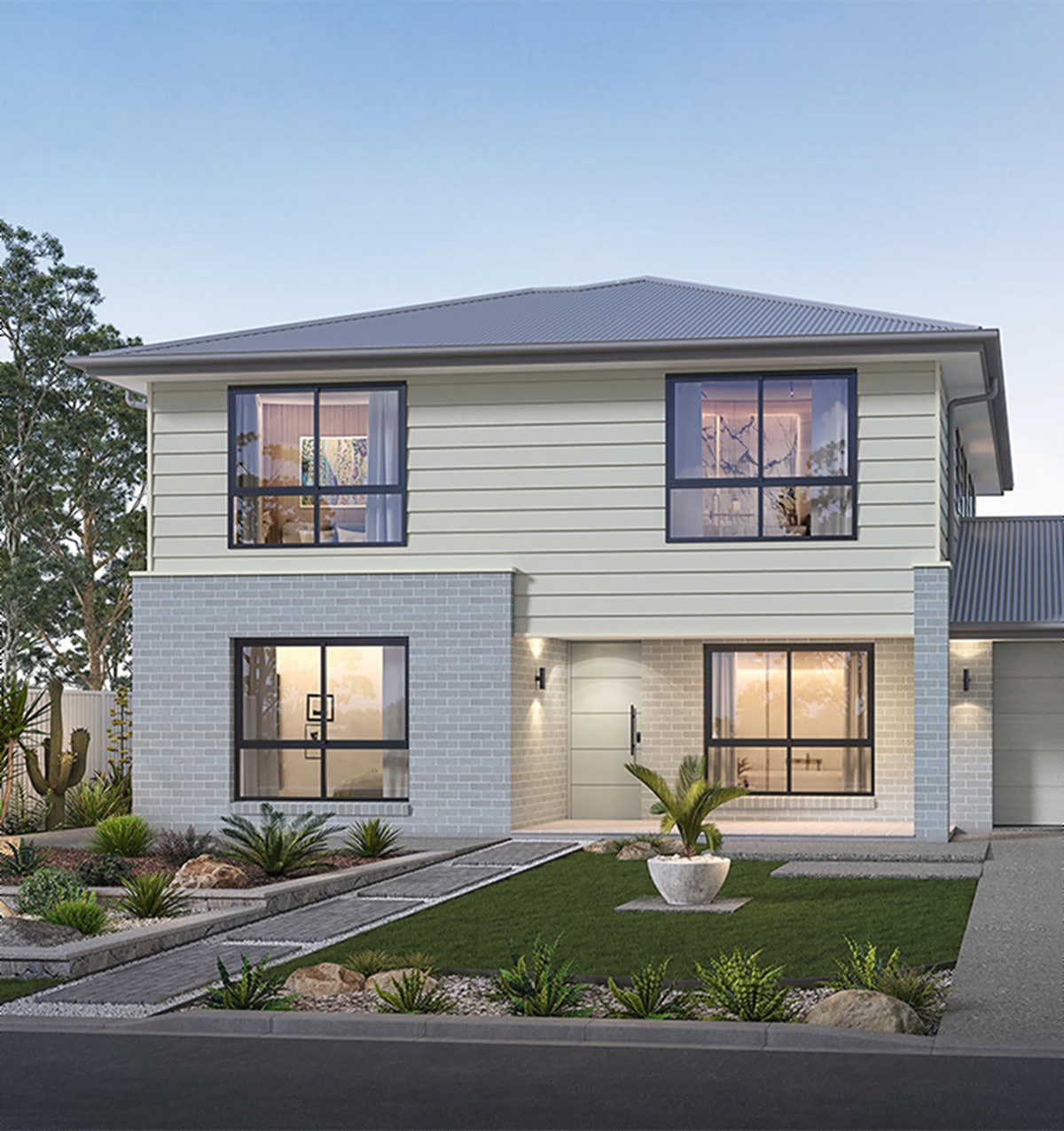Riverside double storey house design facade by Sattva Homes